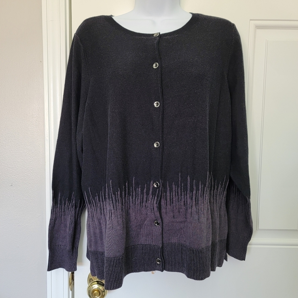 H By Halston Black Gray Knit Long Sleeve Cardigan Sweater Layering Size 1X